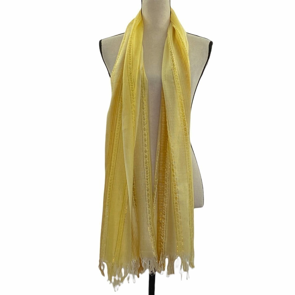 MULTI-TONE Yellow Striped Fringed Rectangle Scarf